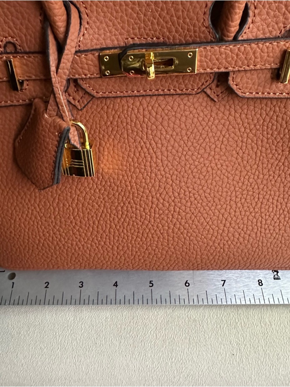 Caramel Structured Top Handle Bag | Gold Hardware | Chic Classic Style - Picture 10 of 17